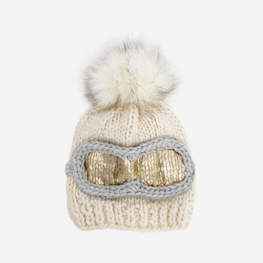 Cream and Gold Ski Goggles Beanie