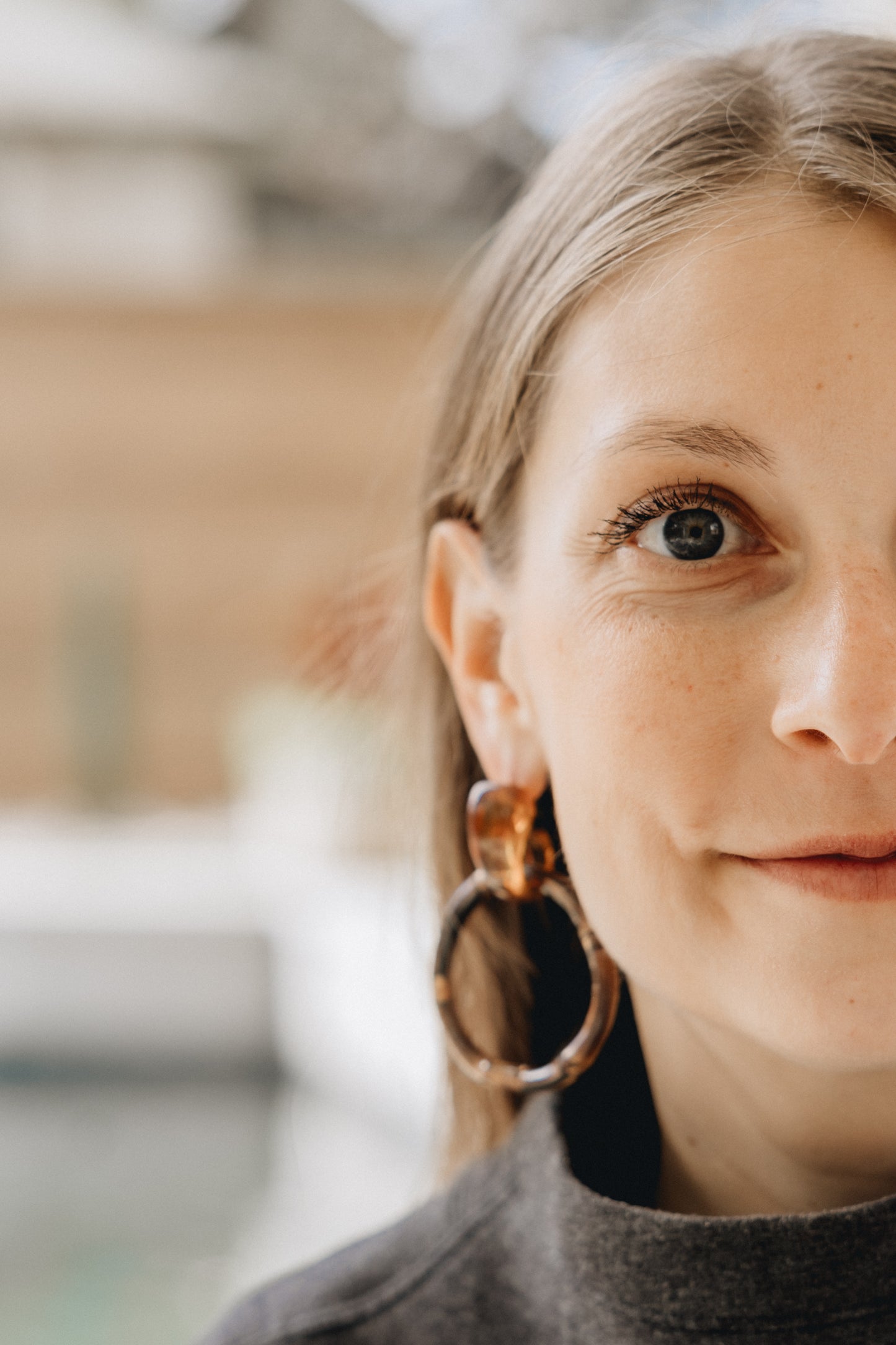 Bamboo Drop Hoop Earrings in Cocoa