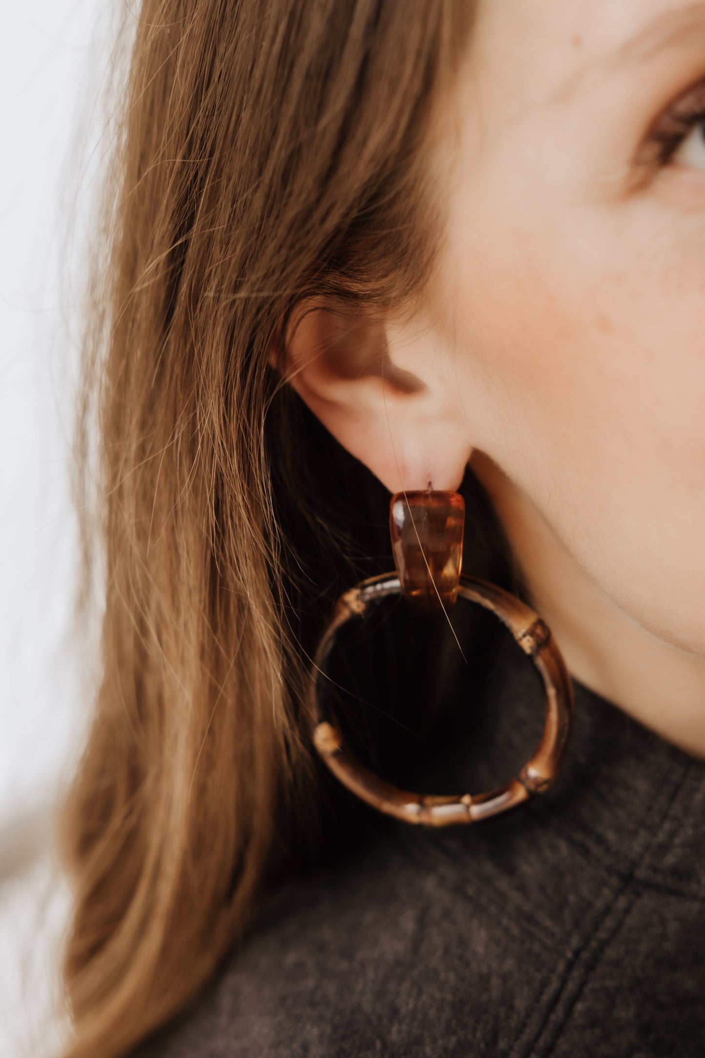 Bamboo Drop Hoop Earrings in Cocoa