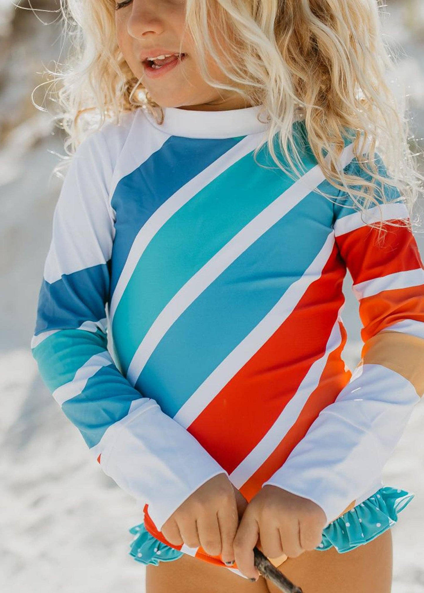 Oopsie Daisy - Kids Blue Stripe Rainbow Zip Rash Guard One Piece Swimsuit