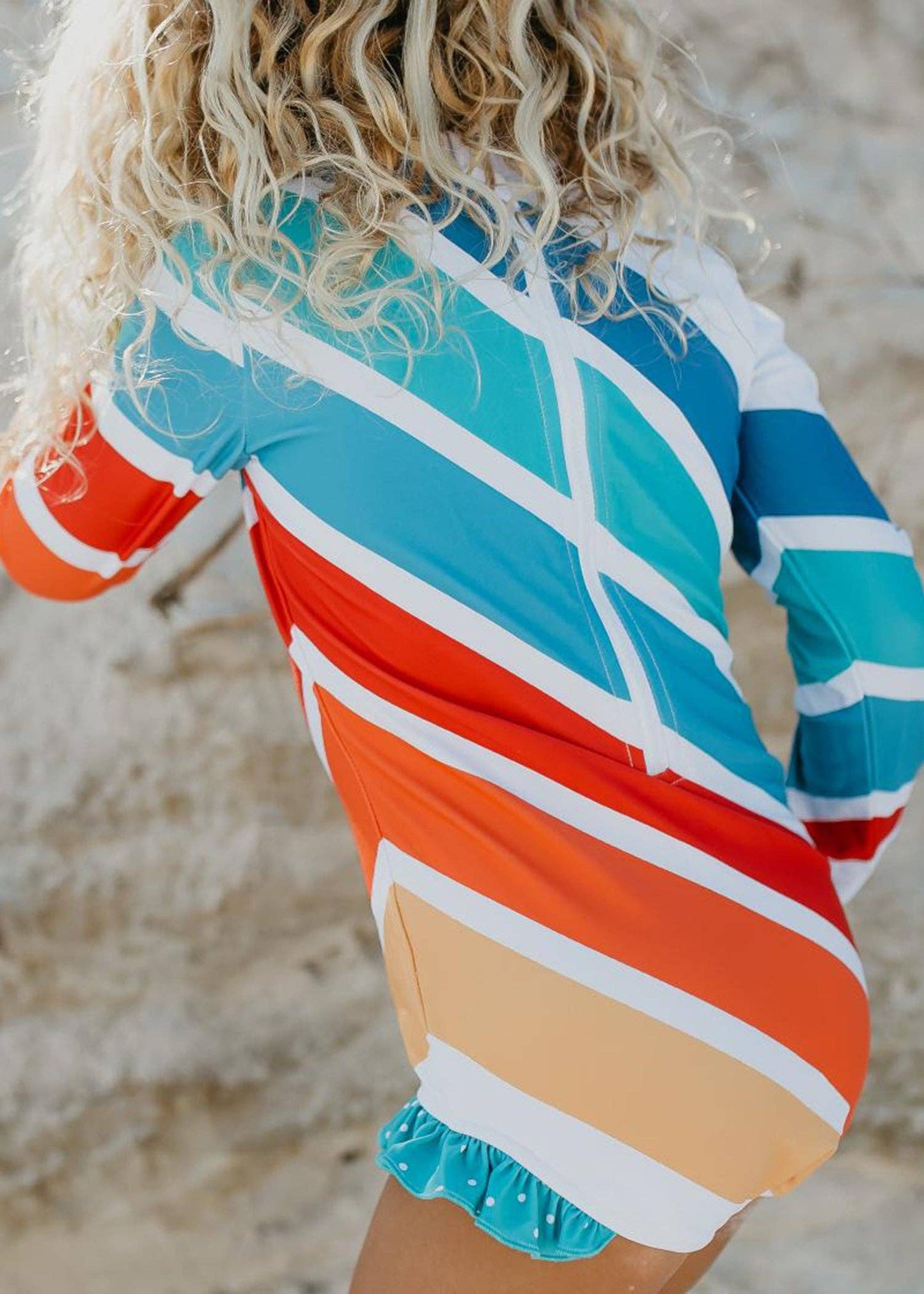 Oopsie Daisy - Kids Blue Stripe Rainbow Zip Rash Guard One Piece Swimsuit
