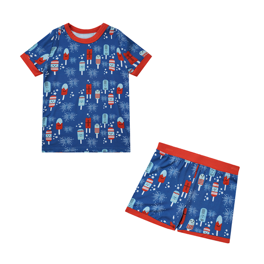 4th of July Bamboo Short Sleeve Kids Pajamas - Party Pops